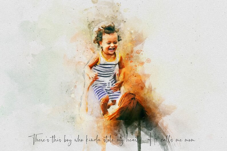 Custom Portrait Personalized Watercolor Illustration Mother and Son Watercolor Canvas Print Mother's Day Gift Anniversary Gift