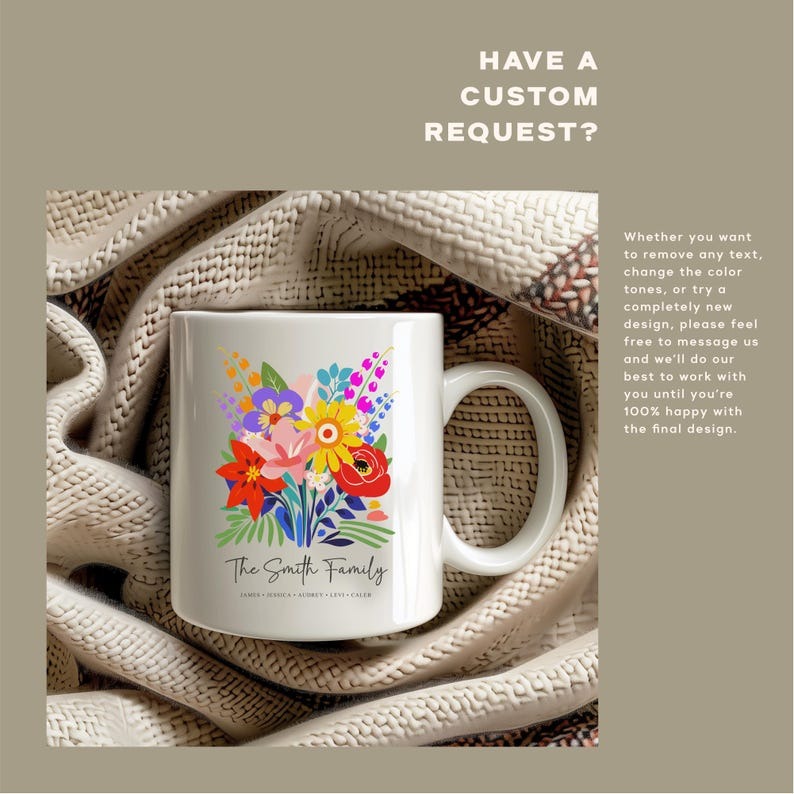 Personalized Birth Flower Mug, Family Bouquet Coffee Mug, Custom Mom or Grandma Gift, Mother’s Day Gift