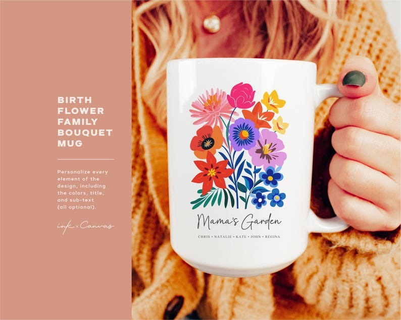 Personalized Birth Flower Mug, Family Bouquet Coffee Mug, Custom Mom or Grandma Gift, Mother’s Day Gift