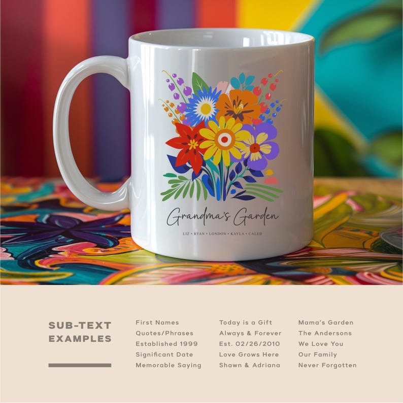 Personalized Birth Flower Mug, Family Bouquet Coffee Mug, Custom Mom or Grandma Gift, Mother’s Day Gift