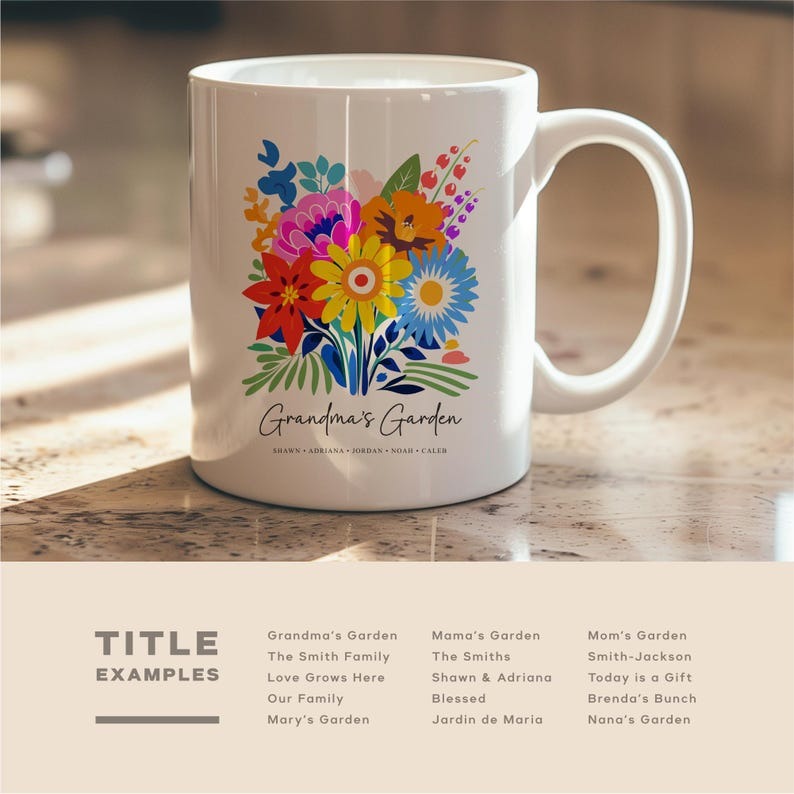 Personalized Birth Flower Mug, Family Bouquet Coffee Mug, Custom Mom or Grandma Gift, Mother’s Day Gift