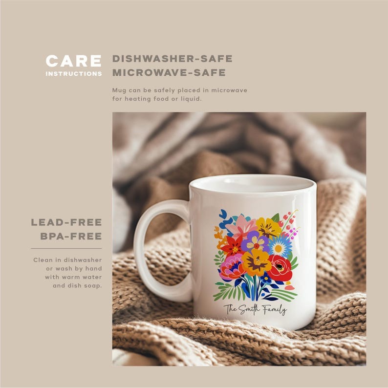 Personalized Birth Flower Mug, Family Bouquet Coffee Mug, Custom Mom or Grandma Gift, Mother’s Day Gift