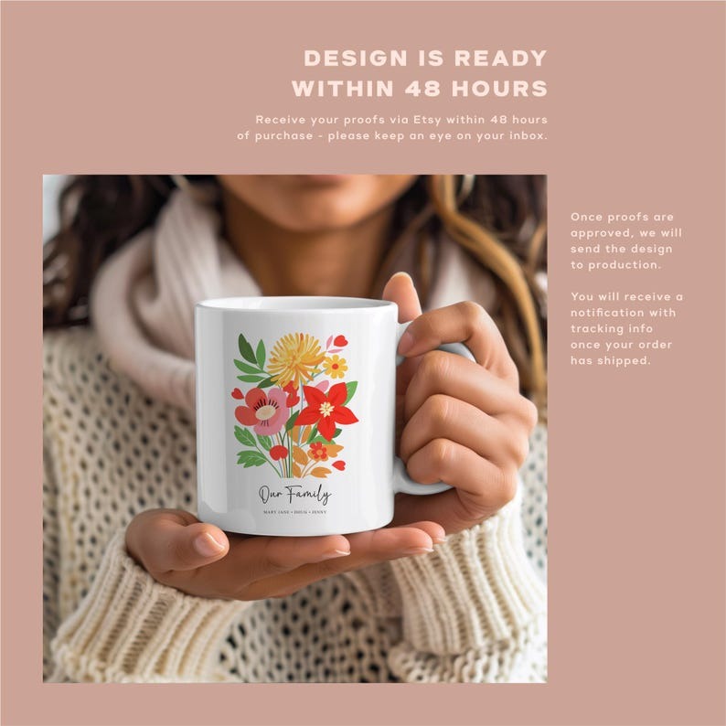 Personalized Birth Flower Mug, Family Bouquet Coffee Mug, Custom Mom or Grandma Gift, Mother’s Day Gift
