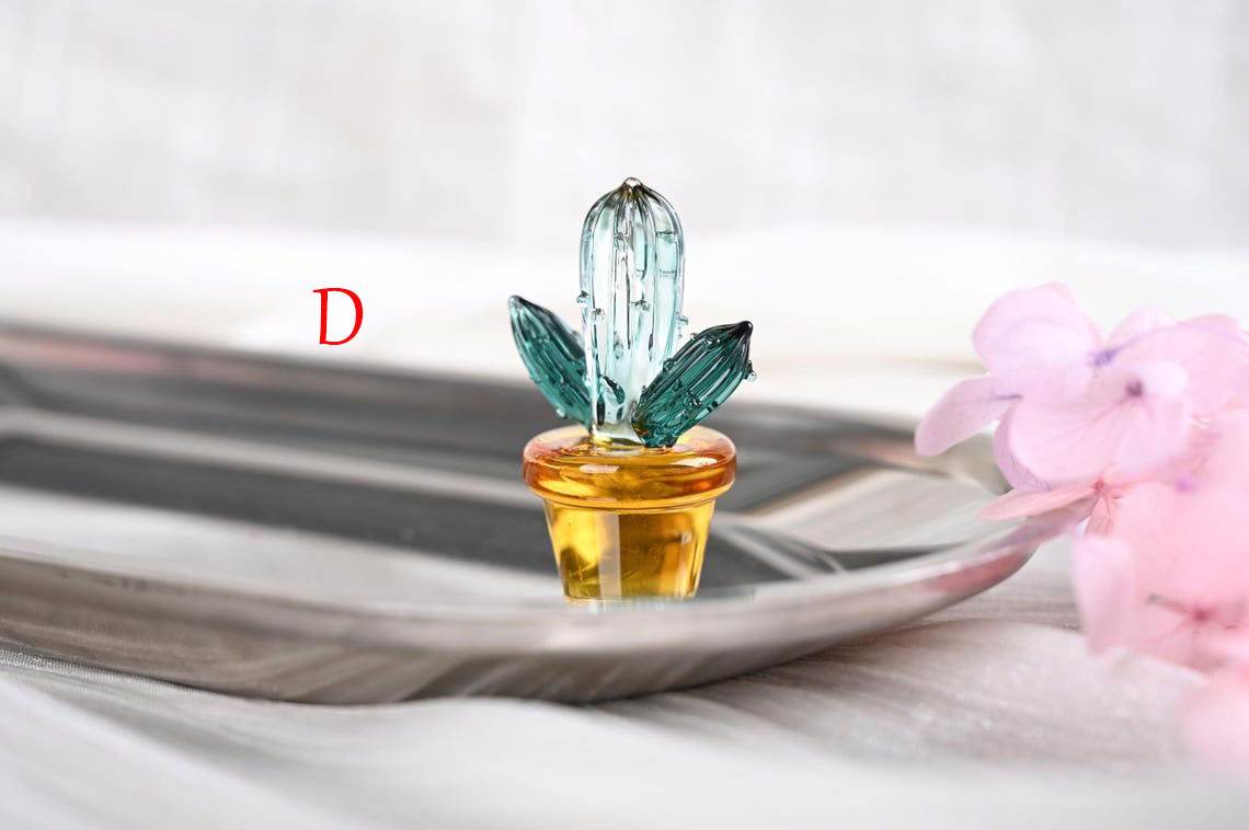 Handmade Glass Cactus Figurine | Mini Plant Desk Decor