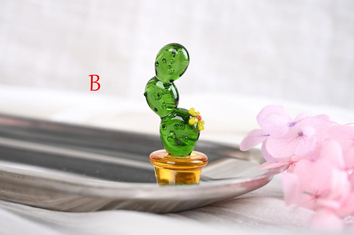 Handmade Glass Cactus Figurine | Mini Plant Desk Decor