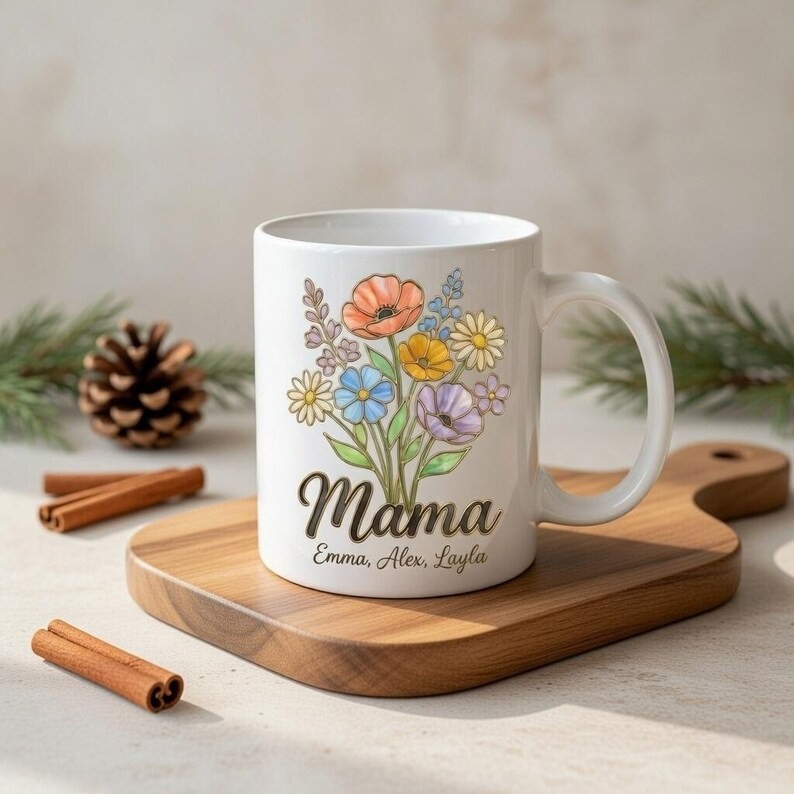 Personalized Mama Mug with Kids Names, Birth Flower Mom Mug, Custom Coffee Mug, Mother’s Day Gift for Mom