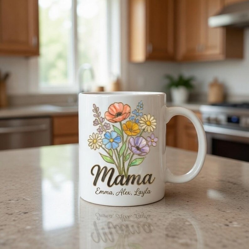 Personalized Mama Mug with Kids Names, Birth Flower Mom Mug, Custom Coffee Mug, Mother’s Day Gift for Mom