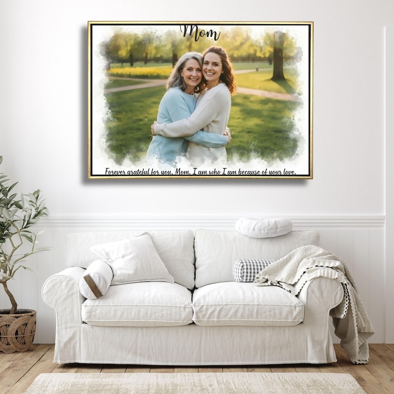 Custom Mom Watercolor Portrait, Personalized Mother's Day Gift, Framed Canvas Wall Art