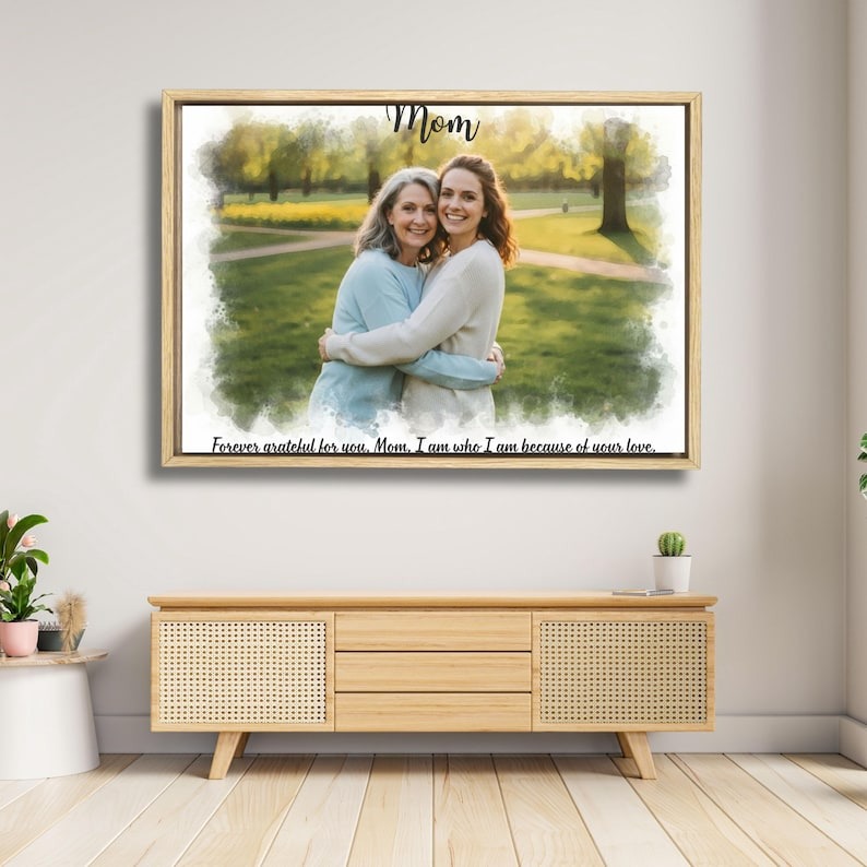 Custom Mom Watercolor Portrait, Personalized Mother's Day Gift, Framed Canvas Wall Art