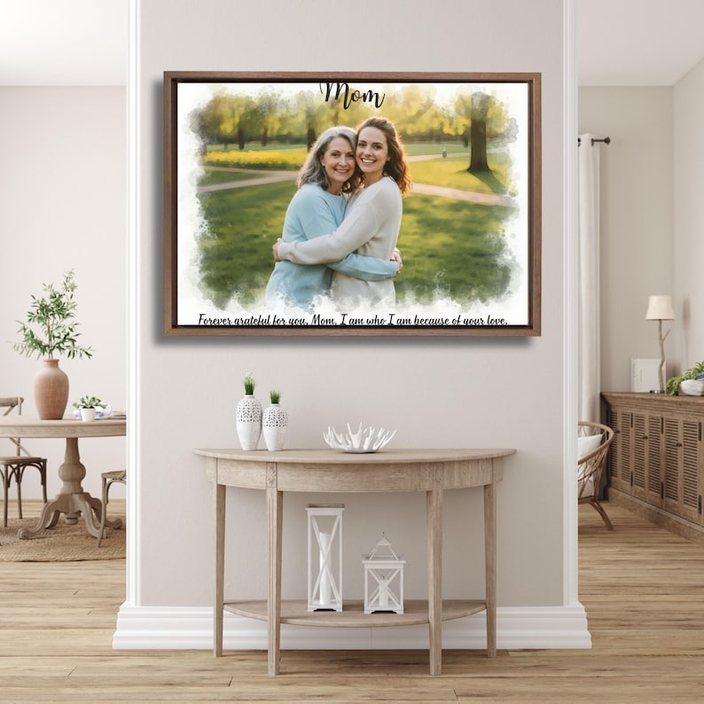 Custom Mom Watercolor Portrait, Personalized Mother's Day Gift, Framed Canvas Wall Art