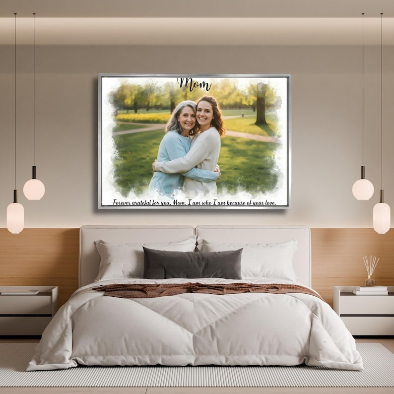 Custom Mom Watercolor Portrait, Personalized Mother's Day Gift, Framed Canvas Wall Art