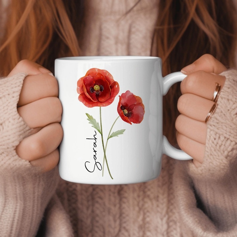 Personalized Birth Flower Mug – Custom Birth Month Flower Coffee Cup, Mother's Day Gift for Mom, Birthday Gift for Her, Teacher Gift