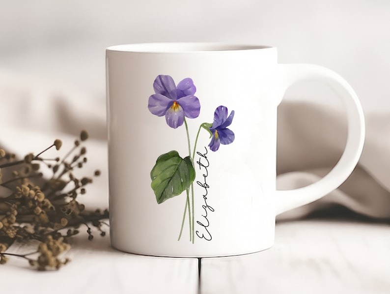 Personalized Birth Flower Mug – Custom Birth Month Flower Coffee Cup, Mother's Day Gift for Mom, Birthday Gift for Her, Teacher Gift