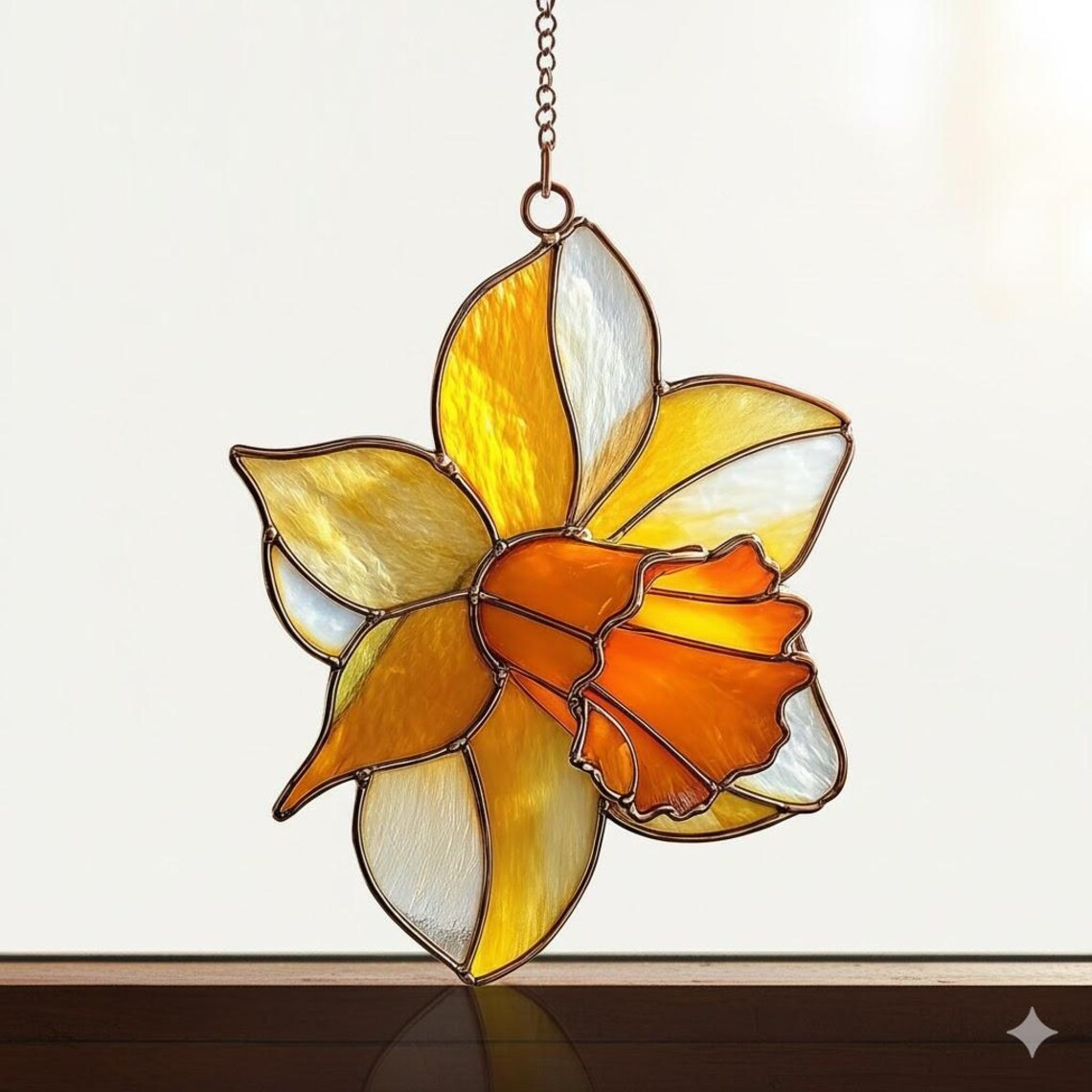Daffodil Flower Stained Acrylic Suncatcher, Narcissus Stained Acrylic Decor, Spring Garden Ornament Gift for Flower Lovers, Holiday Decor