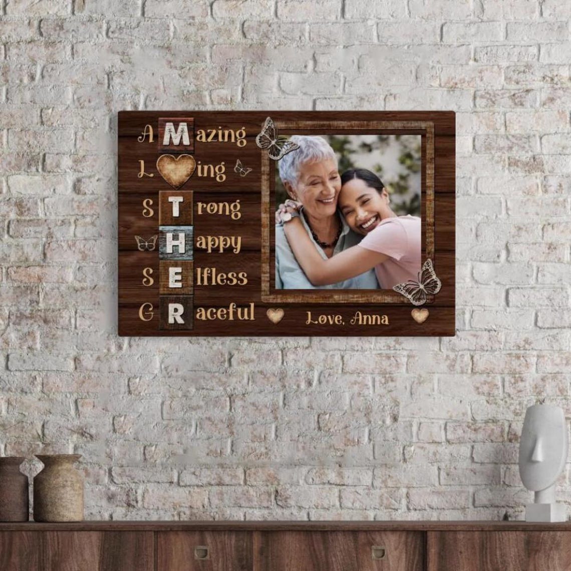 Personalized Mother's Day Photo Canvas: Rustic Wood Acrostic Poem Gift