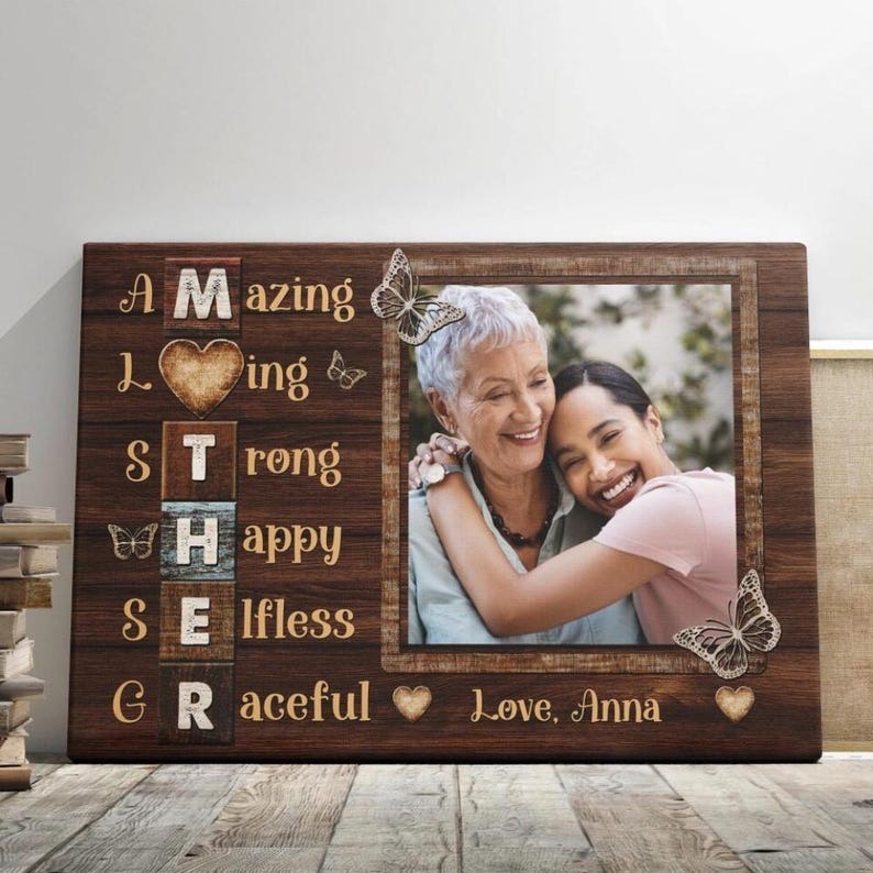 Personalized Mother's Day Photo Canvas: Rustic Wood Acrostic Poem Gift
