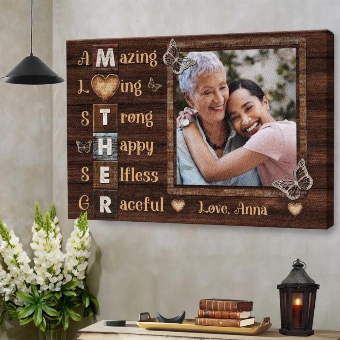 Personalized Mother's Day Photo Canvas: Rustic Wood Acrostic Poem Gift