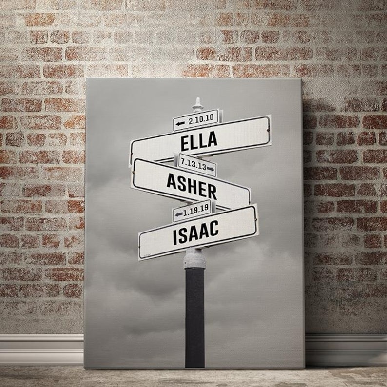 Personalized Street Sign Family Name Canvas, Perfect Mothers Day Gifts, Gifts For Wife, Mom From Daughter, Gift w Kids Birth Dates & Names