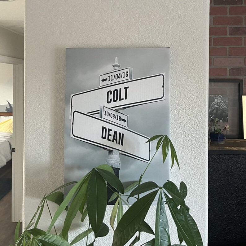 Personalized Street Sign Family Name Canvas, Perfect Mothers Day Gifts, Gifts For Wife, Mom From Daughter, Gift w Kids Birth Dates & Names
