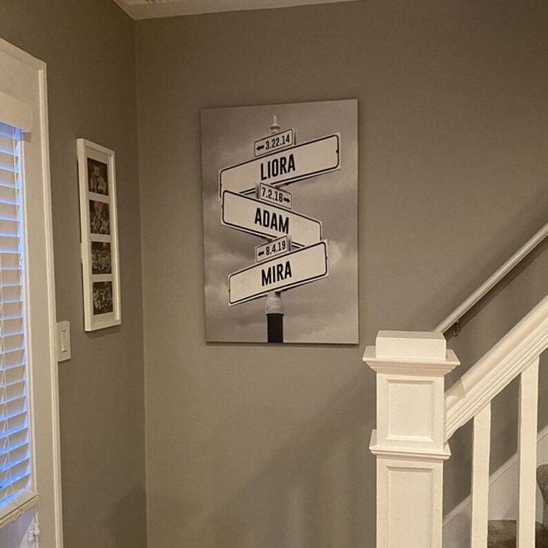 Personalized Street Sign Family Name Canvas, Perfect Mothers Day Gifts, Gifts For Wife, Mom From Daughter, Gift w Kids Birth Dates & Names