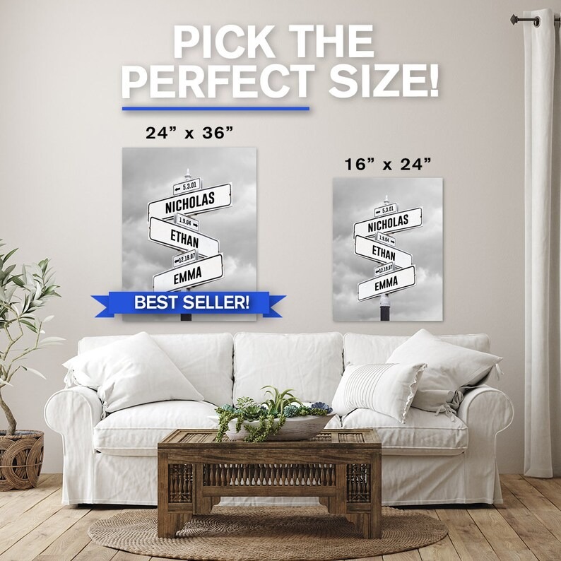 Personalized Street Sign Family Name Canvas, Perfect Mothers Day Gifts, Gifts For Wife, Mom From Daughter, Gift w Kids Birth Dates & Names