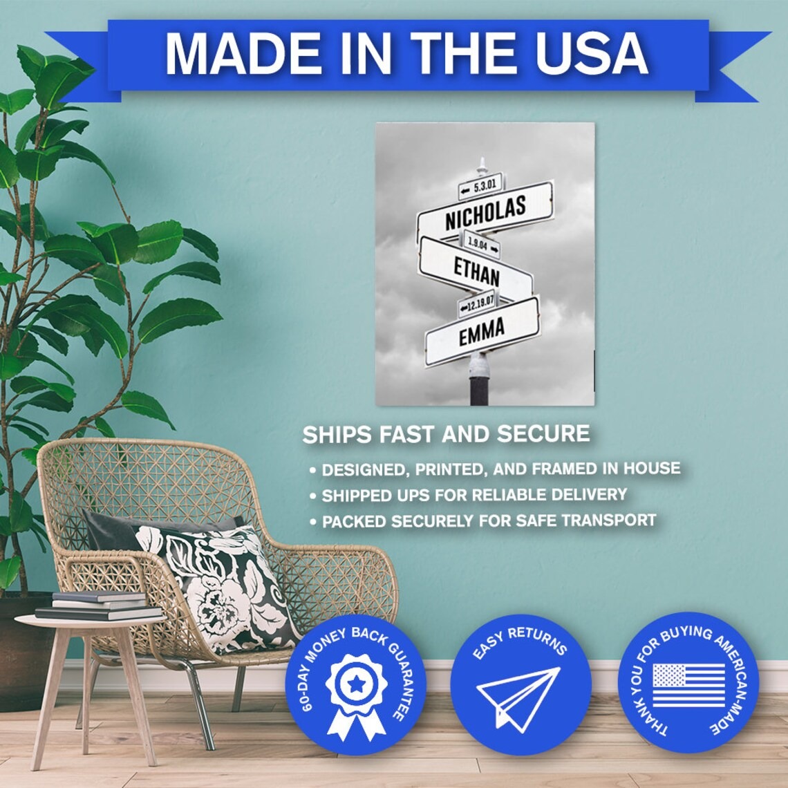 Personalized Street Sign Family Name Canvas, Perfect Mothers Day Gifts, Gifts For Wife, Mom From Daughter, Gift w Kids Birth Dates & Names