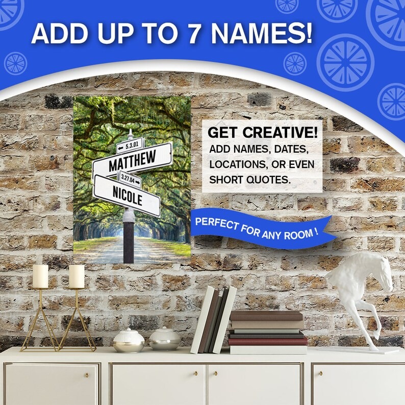 Personalized Street Sign Family Name Canvas, Perfect Mothers Day Gifts, Gifts For Wife, Mom From Daughter, Gift w Kids Birth Dates & Names