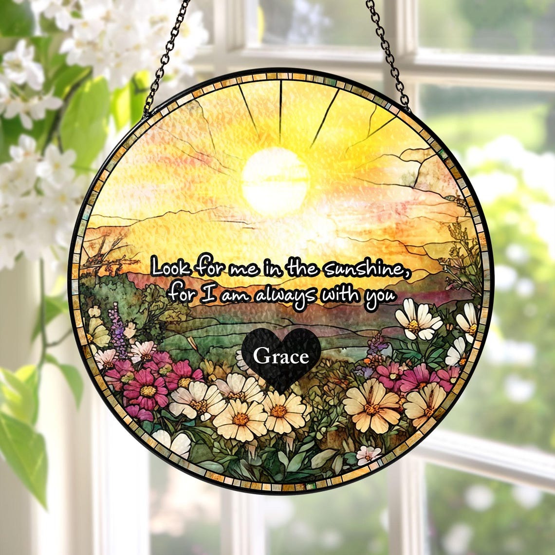 Memorial Stained Glass Suncatcher Sympathy Gift, Loss Of Mom Family Ornament, Dad Remembrance Keepsake, In Loving Memory