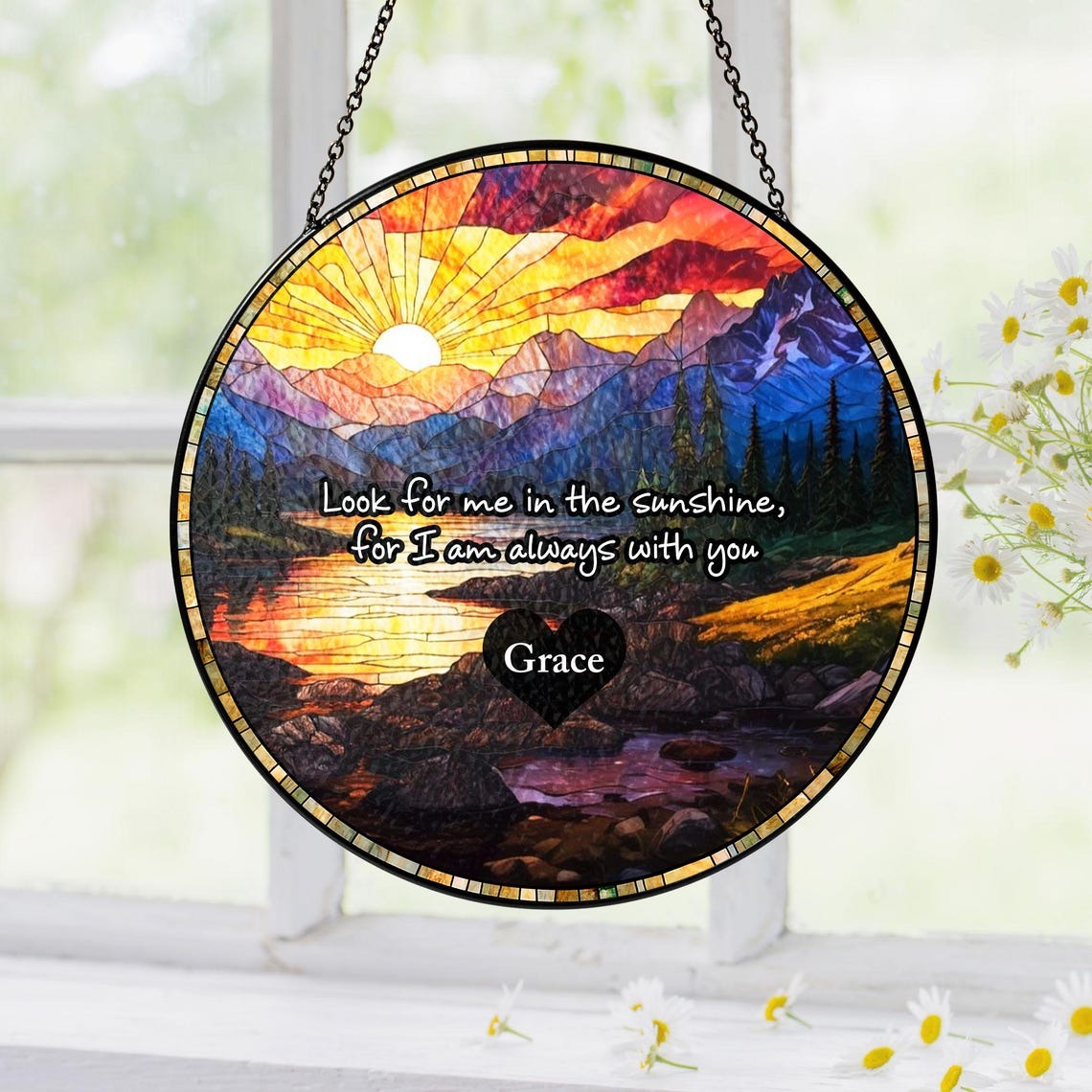Memorial Stained Glass Suncatcher Sympathy Gift, Loss Of Mom Family Ornament, Dad Remembrance Keepsake, In Loving Memory
