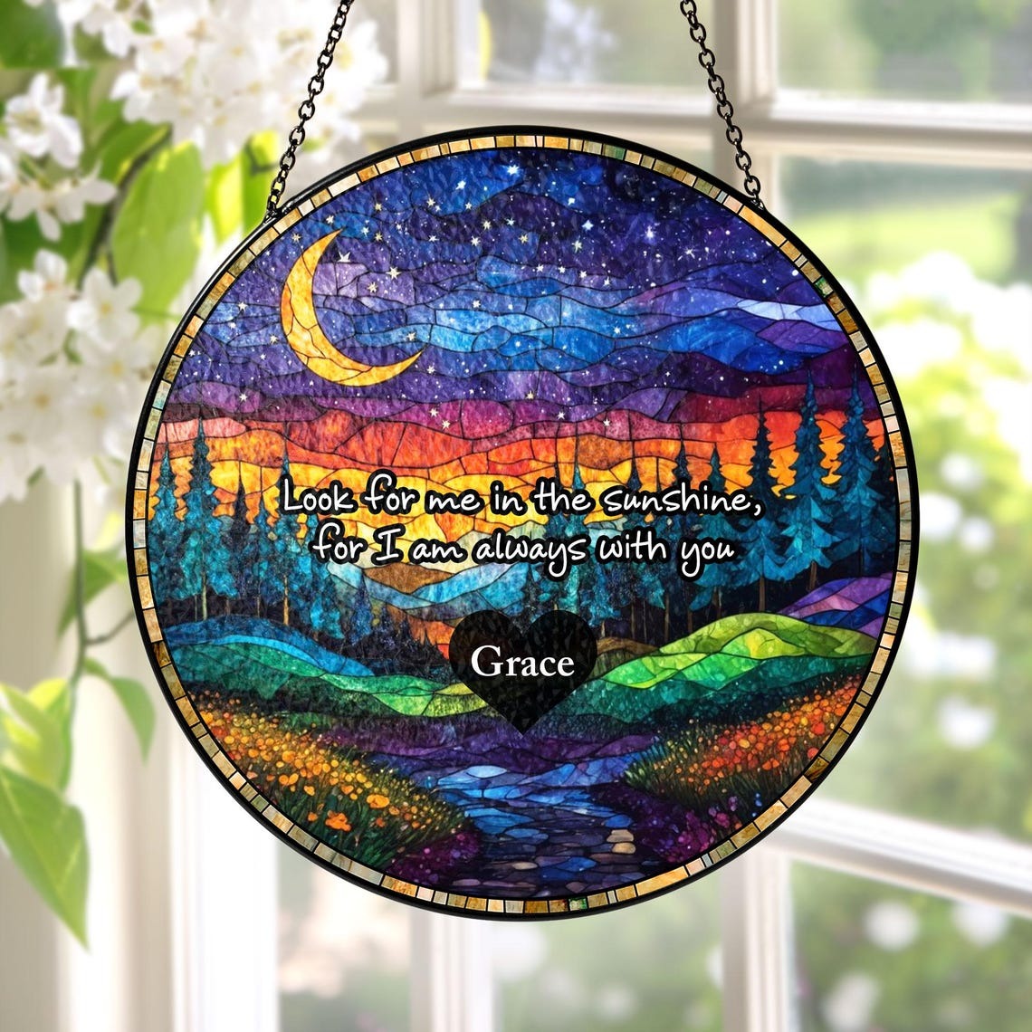 Memorial Stained Glass Suncatcher Sympathy Gift, Loss Of Mom Family Ornament, Dad Remembrance Keepsake, In Loving Memory