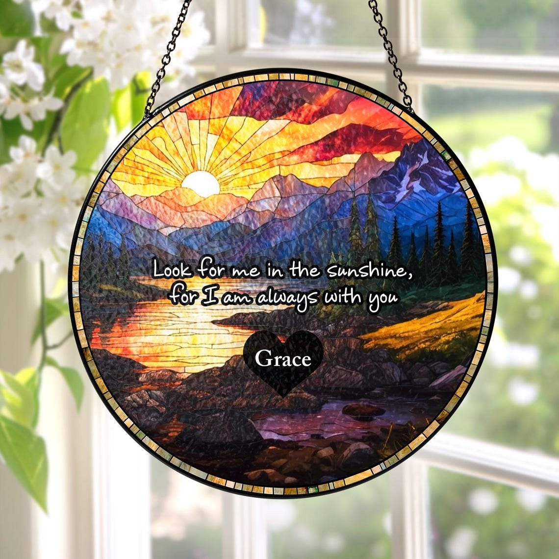 Memorial Stained Glass Suncatcher Sympathy Gift, Loss Of Mom Family Ornament, Dad Remembrance Keepsake, In Loving Memory
