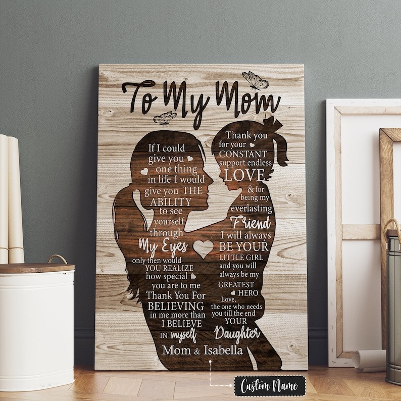 Personalized Mom Canvas Art – Mother & Daughter Silhouette
