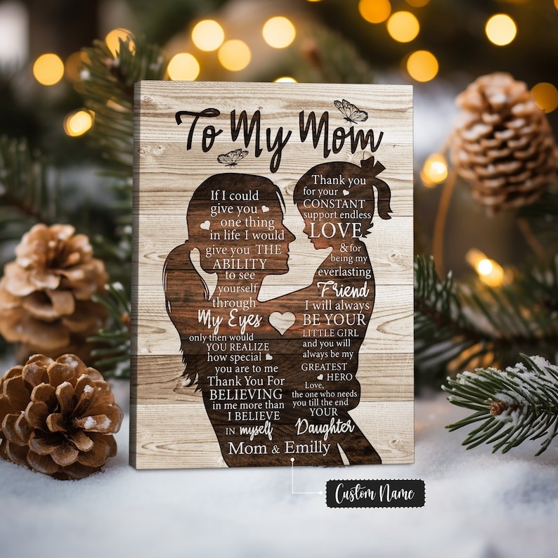 Personalized Mom Canvas Art – Mother & Daughter Silhouette