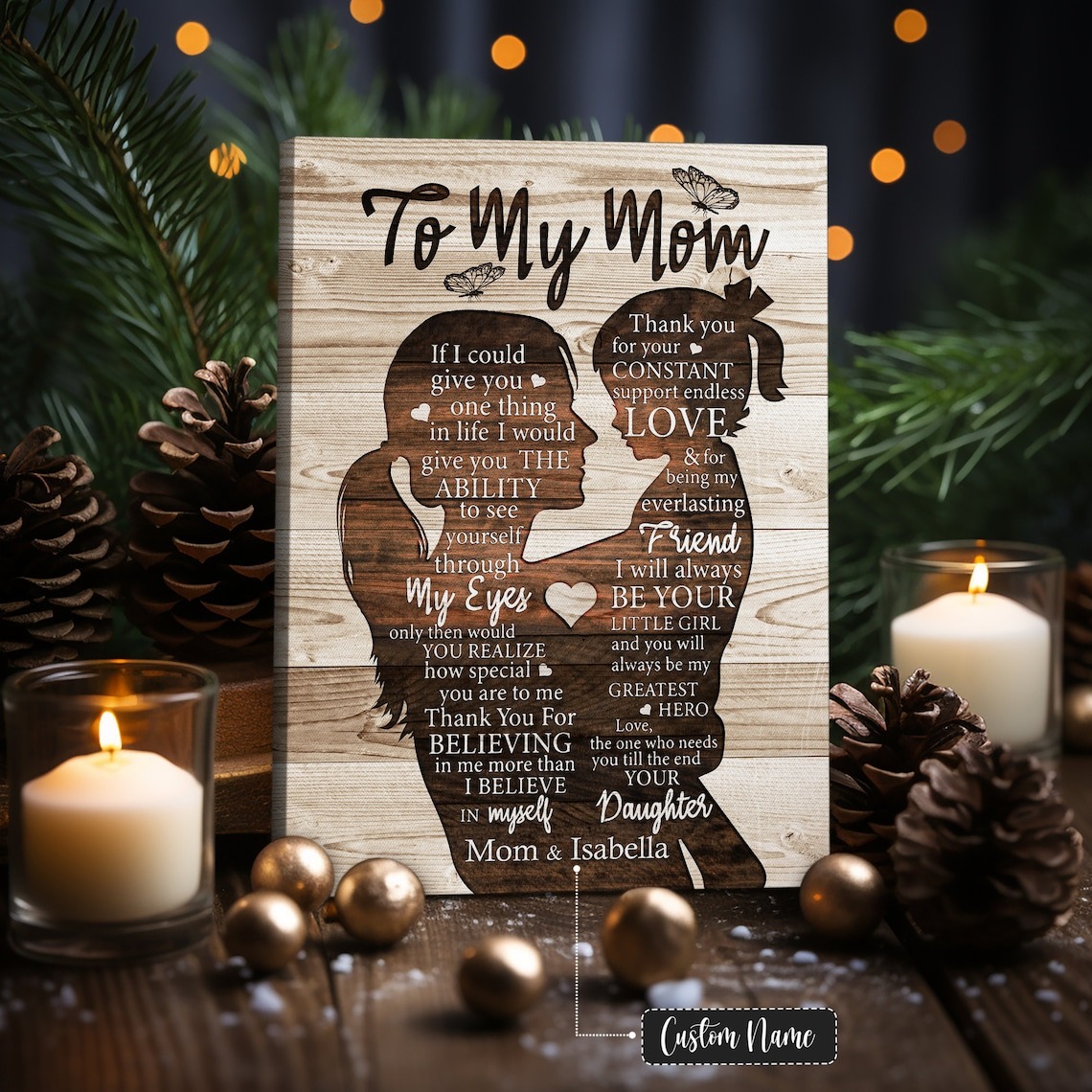 Personalized Mom Canvas Art – Mother & Daughter Silhouette