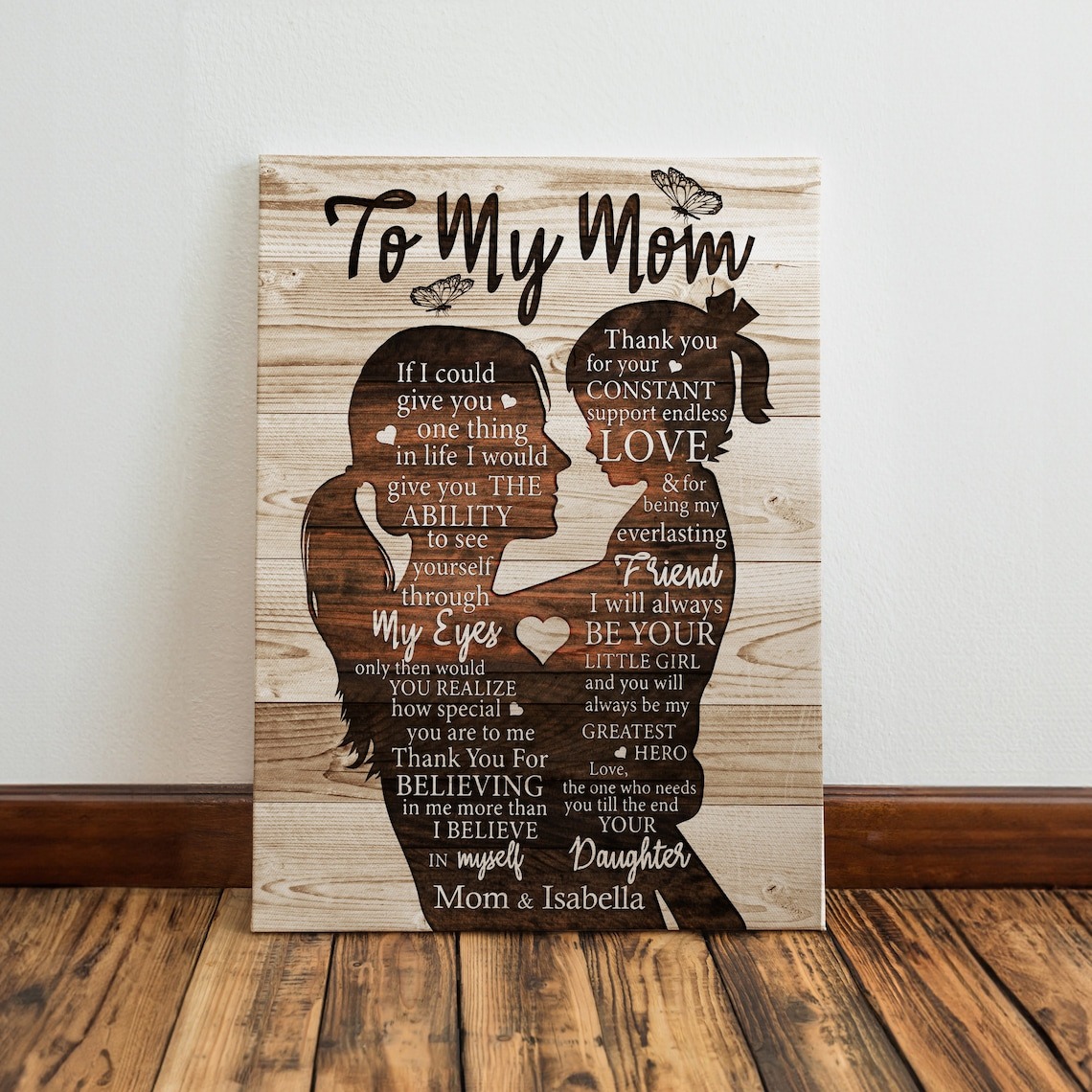 Personalized Mom Canvas Art – Mother & Daughter Silhouette