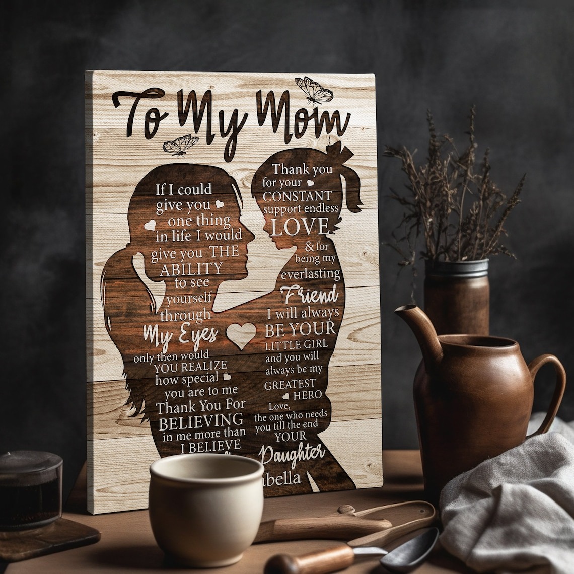 Personalized Mom Canvas Art – Mother & Daughter Silhouette