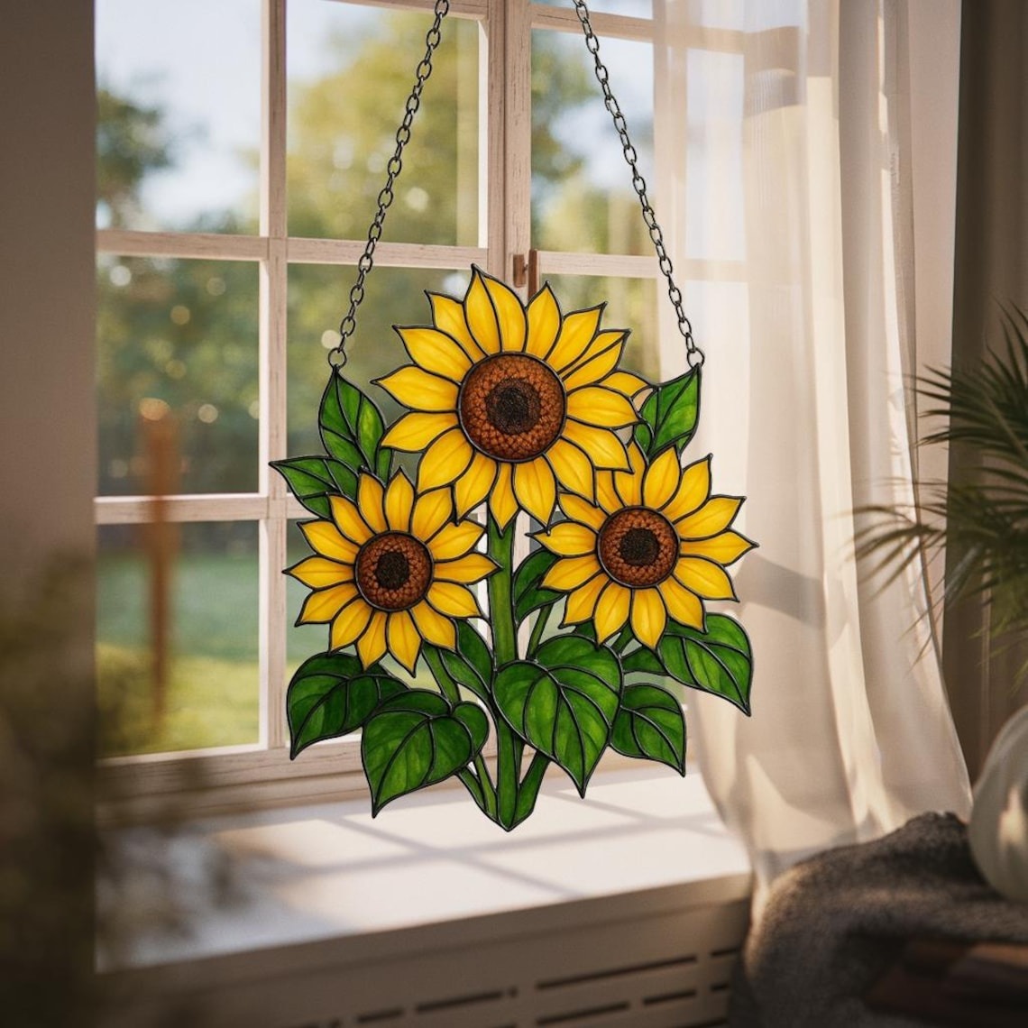 Sunflower Acrylic Suncatcher, Floral Pendant Window Hanging, Sunflower Mother's Day Gift Window Decor, Sunflower Suncatcher for Nature Lover