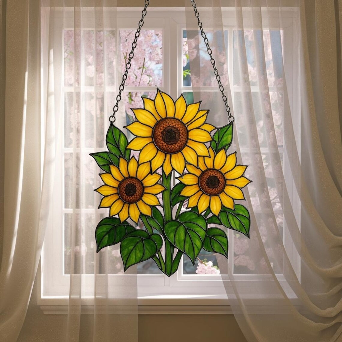 Sunflower Acrylic Suncatcher, Floral Pendant Window Hanging, Sunflower Mother's Day Gift Window Decor, Sunflower Suncatcher for Nature Lover