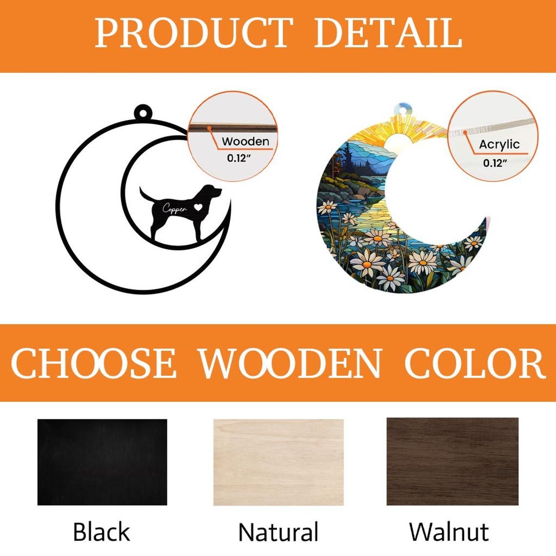 Custom Dog Suncatcher, Moon & Sunset Pet Memorial Ornament