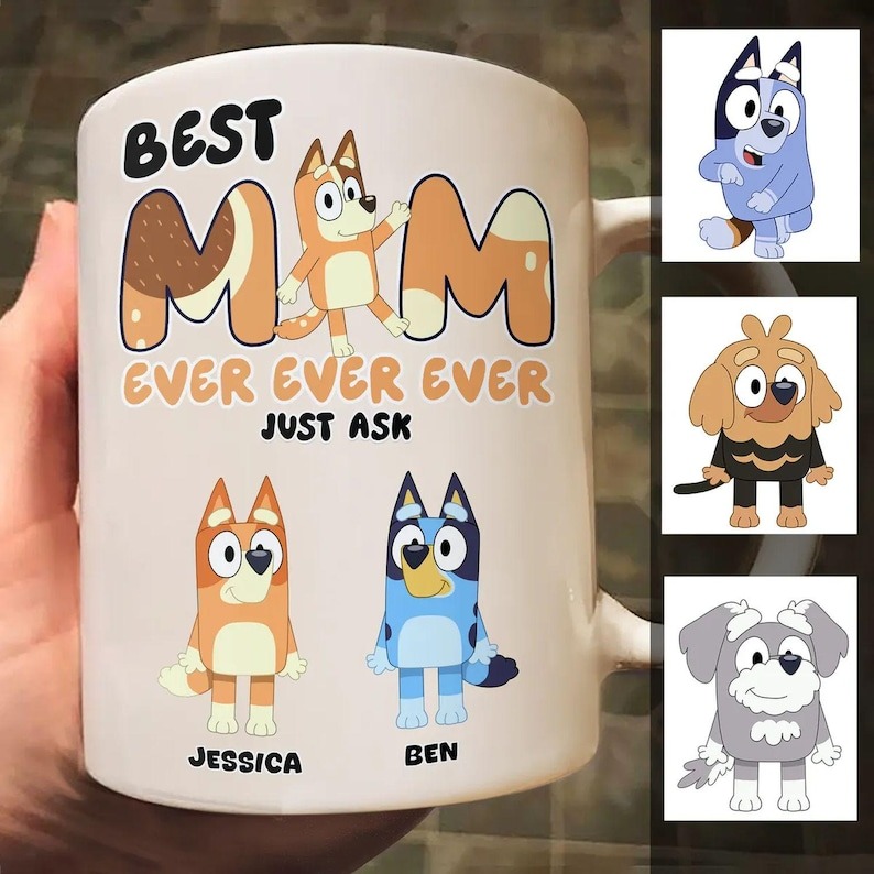Best Mom Ever Personalized Mug – Custom Cartoon Mom Coffee Mug with Kids Names, Mother's Day Gift