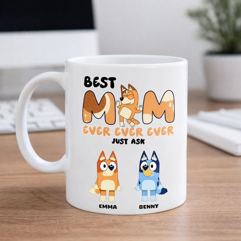 Best Mom Ever Personalized Mug – Custom Cartoon Mom Coffee Mug with Kids Names, Mother's Day Gift