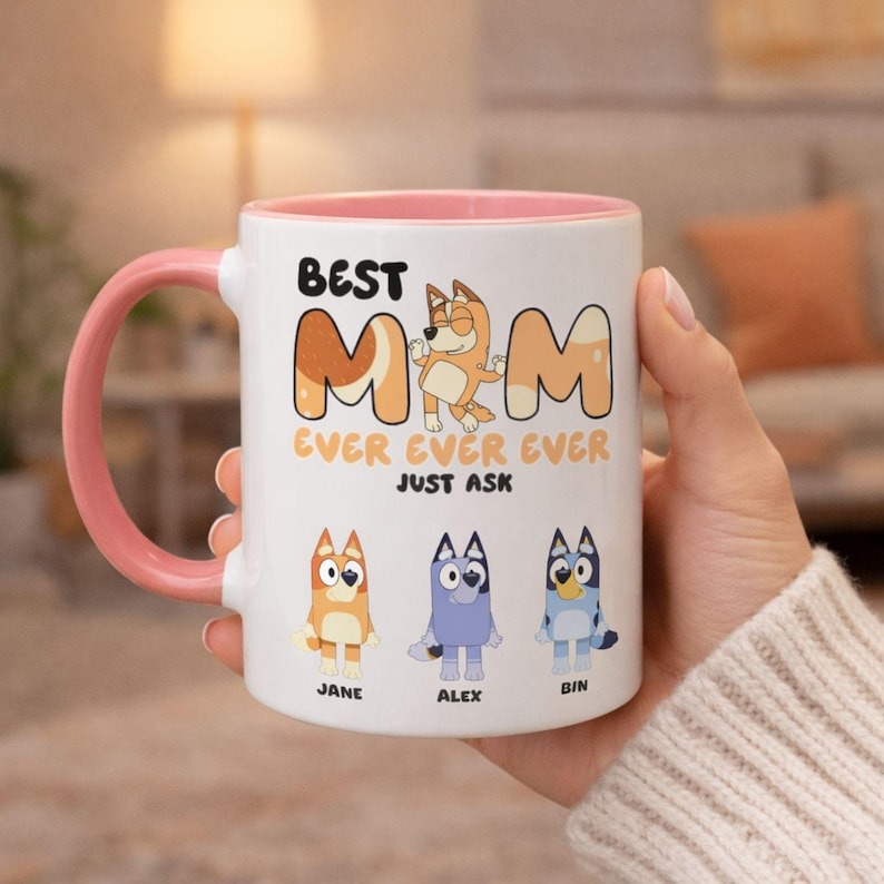 Best Mom Ever Personalized Mug – Custom Cartoon Mom Coffee Mug with Kids Names, Mother's Day Gift