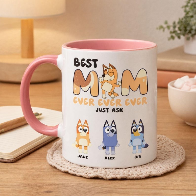 Best Mom Ever Personalized Mug – Custom Cartoon Mom Coffee Mug with Kids Names, Mother's Day Gift