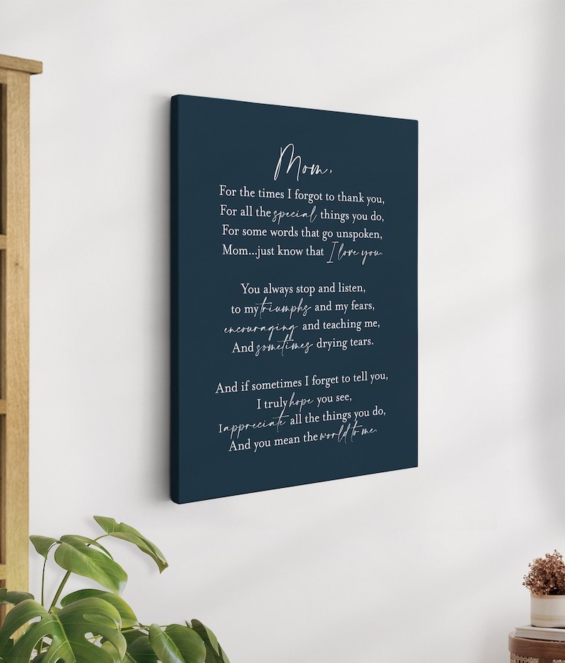 Custom Poem Canvas Art for Mom, Personalized Mother's Day Gift