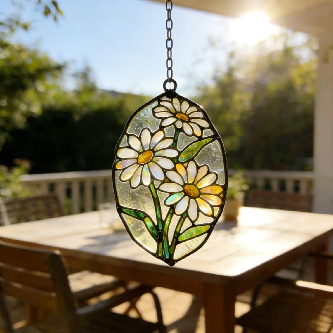 Handmade Daisy Stained Glass Suncatcher, Iridescent Floral Window Hanging, Cottagecore Spring Decor, Unique Gift for Her & Mom