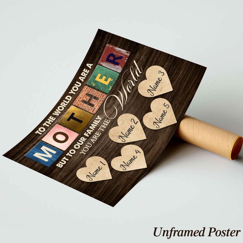 Personalized Famlily Names Canvas, To The World You Are the World Quote, Custom Mother’s Day with Children’s Names Gift For Mom Wife