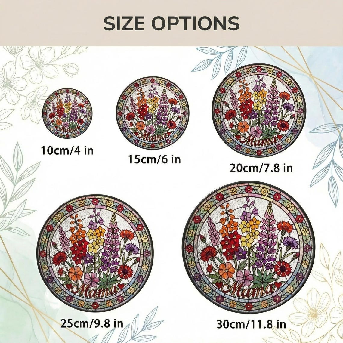 Personalized Mama Garden Suncatcher – Birth Flower Stained Glass Window Hanging – Mother’s Day Gift