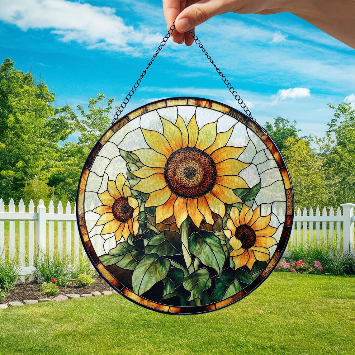 Sunflower Glass Suncatcher Floral Pendant Window Hanging, Sunflower Glass Mother's Day Gift Window Decor, Sunflower Suncatcher, Grandma Gift