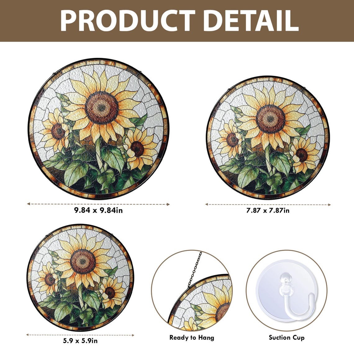 Sunflower Glass Suncatcher Floral Pendant Window Hanging, Sunflower Glass Mother's Day Gift Window Decor, Sunflower Suncatcher, Grandma Gift