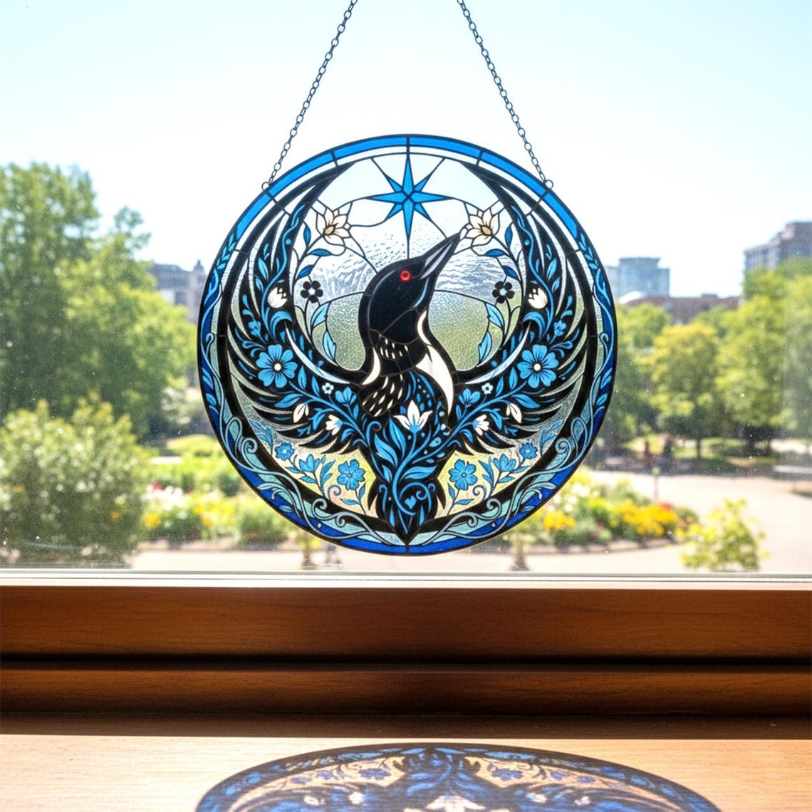 Floral Rebel Loon Stained Glass Suncatcher, Minnesota Bird Window Hanging, Natural Wall Decor, Minnesota Resistance Decor